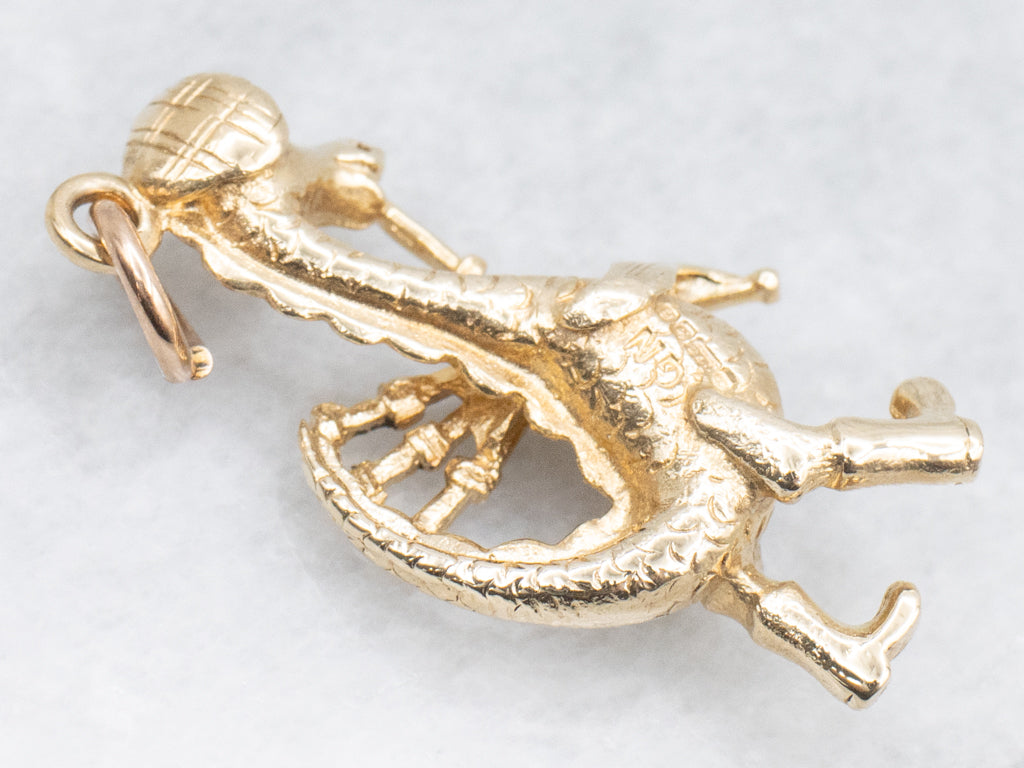 Gold Nessie Playing Bagpipes Charm