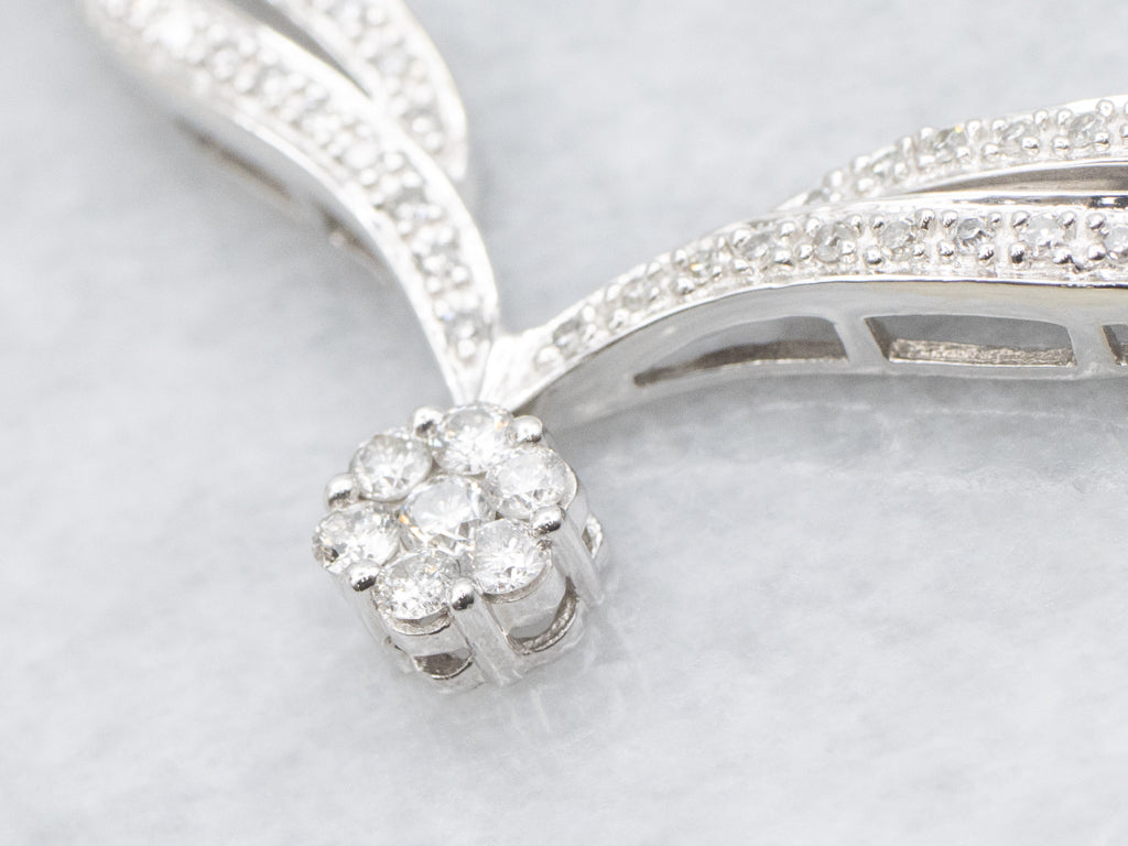 White Gold Diamond Encrusted Necklace with Cluster Pendant