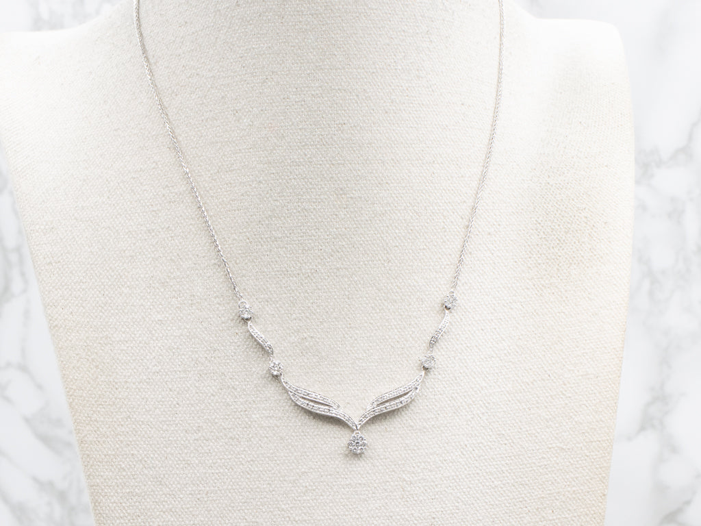 White Gold Diamond Encrusted Necklace with Cluster Pendant