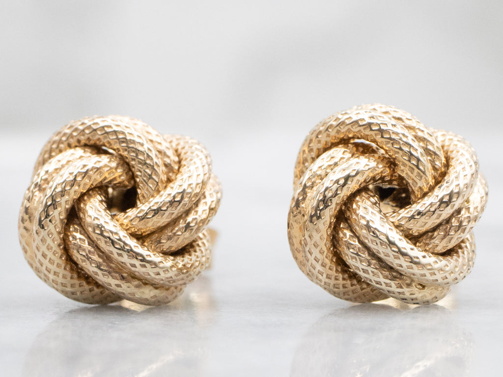 Textured Italian Gold Lovers Knot Stud Earrings
