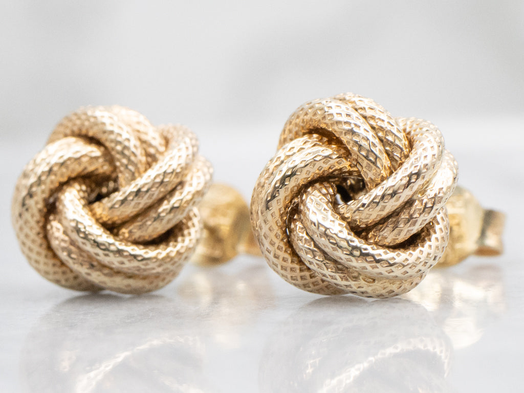 Textured Italian Gold Lovers Knot Stud Earrings