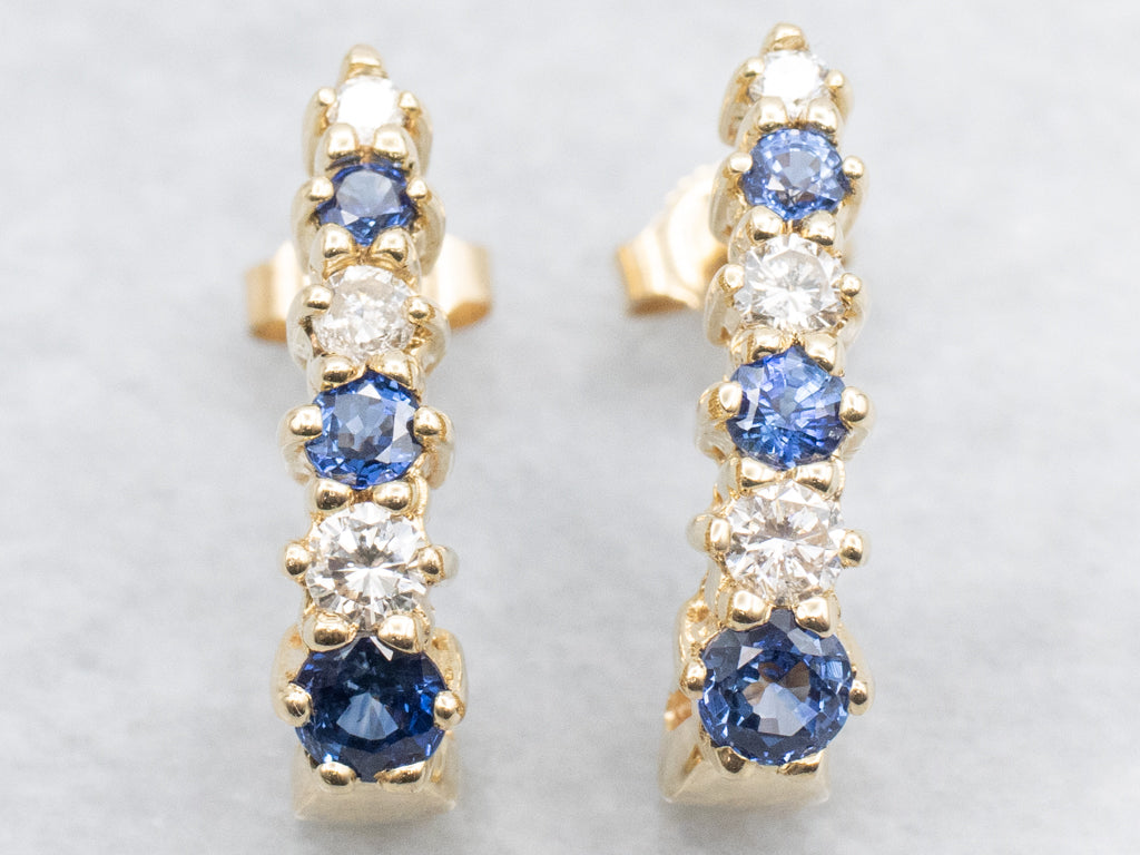Sapphire and Diamond Gold J-Hoop Earrings