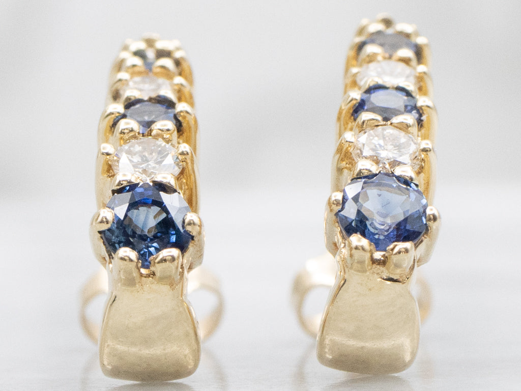 Sapphire and Diamond Gold J-Hoop Earrings