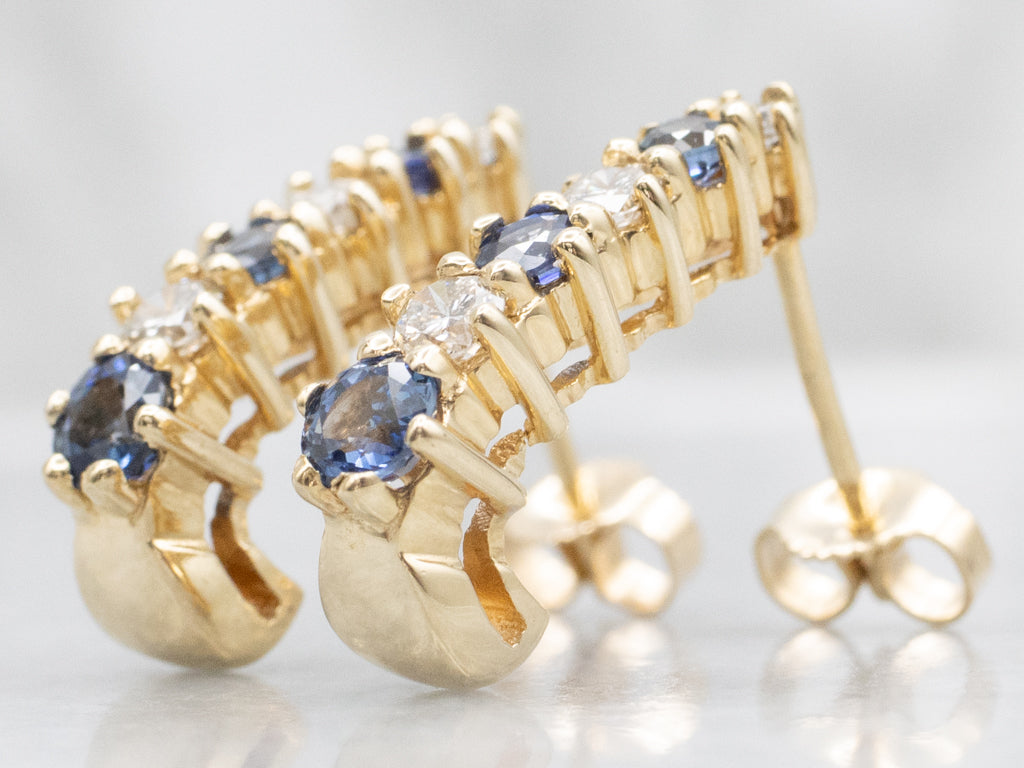 Sapphire and Diamond Gold J-Hoop Earrings