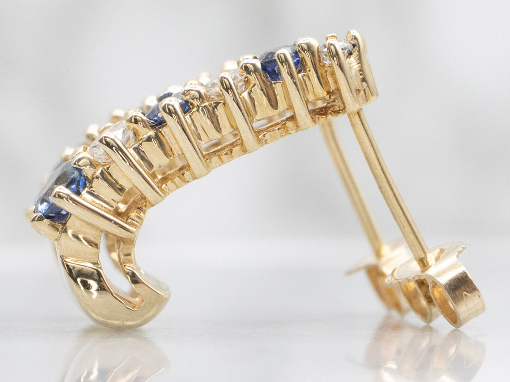 Sapphire and Diamond Gold J-Hoop Earrings