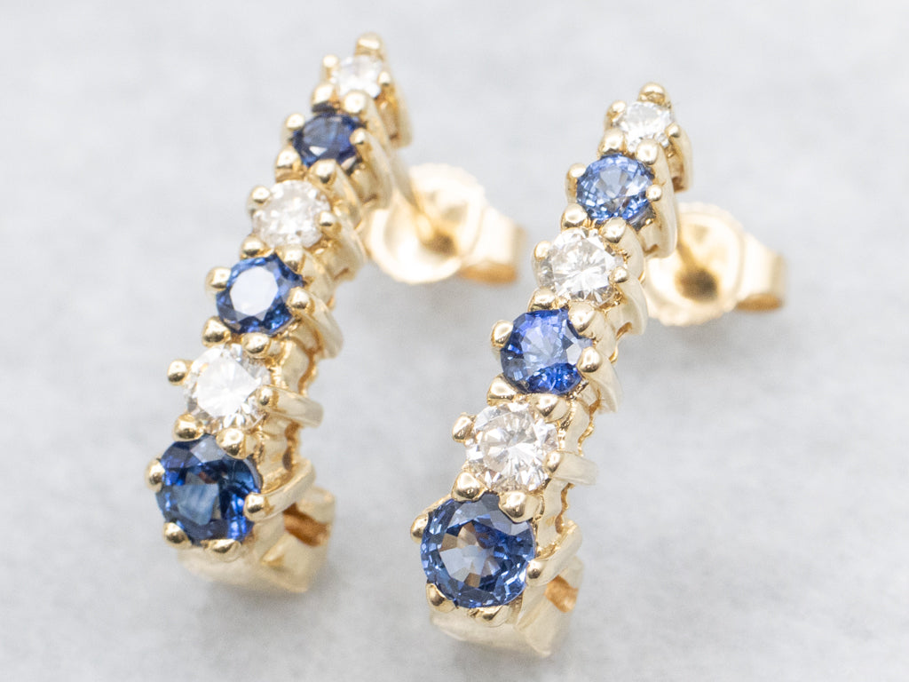 Sapphire and Diamond Gold J-Hoop Earrings