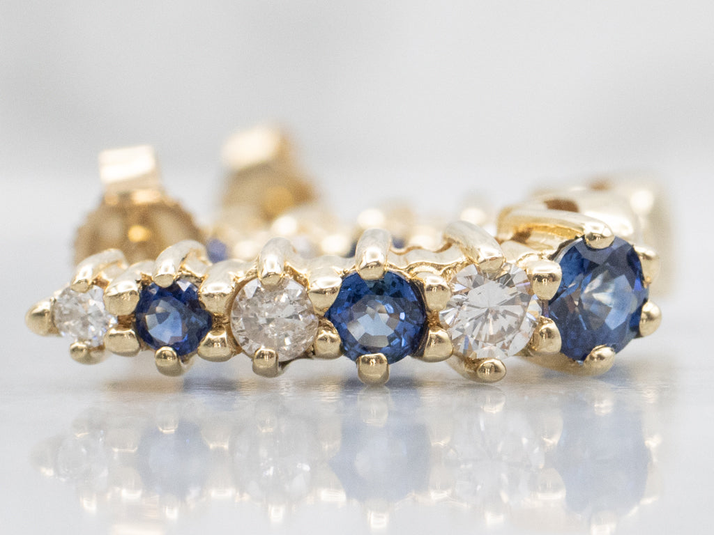 Sapphire and Diamond Gold J-Hoop Earrings