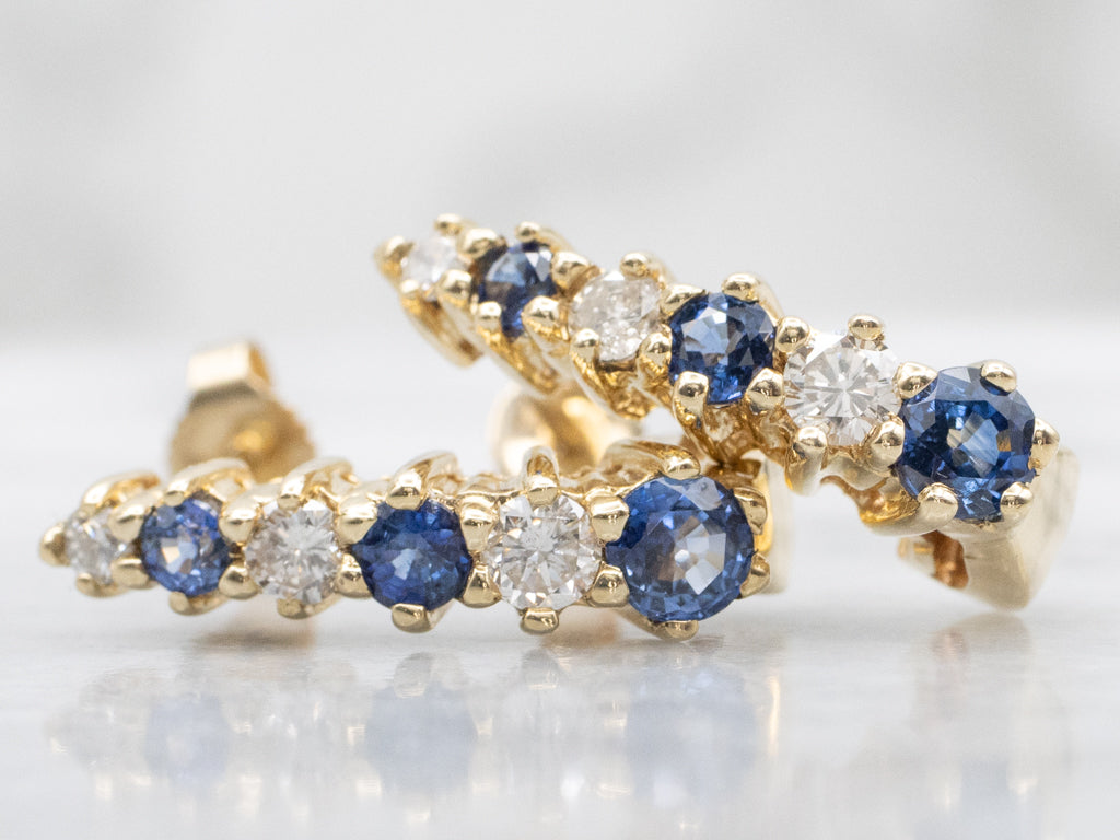 Sapphire and Diamond Gold J-Hoop Earrings