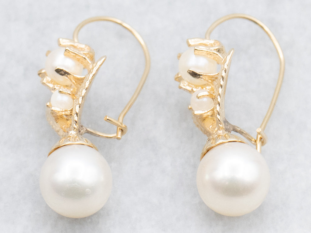 Vintage Yellow Gold Pearl Drop Earrings