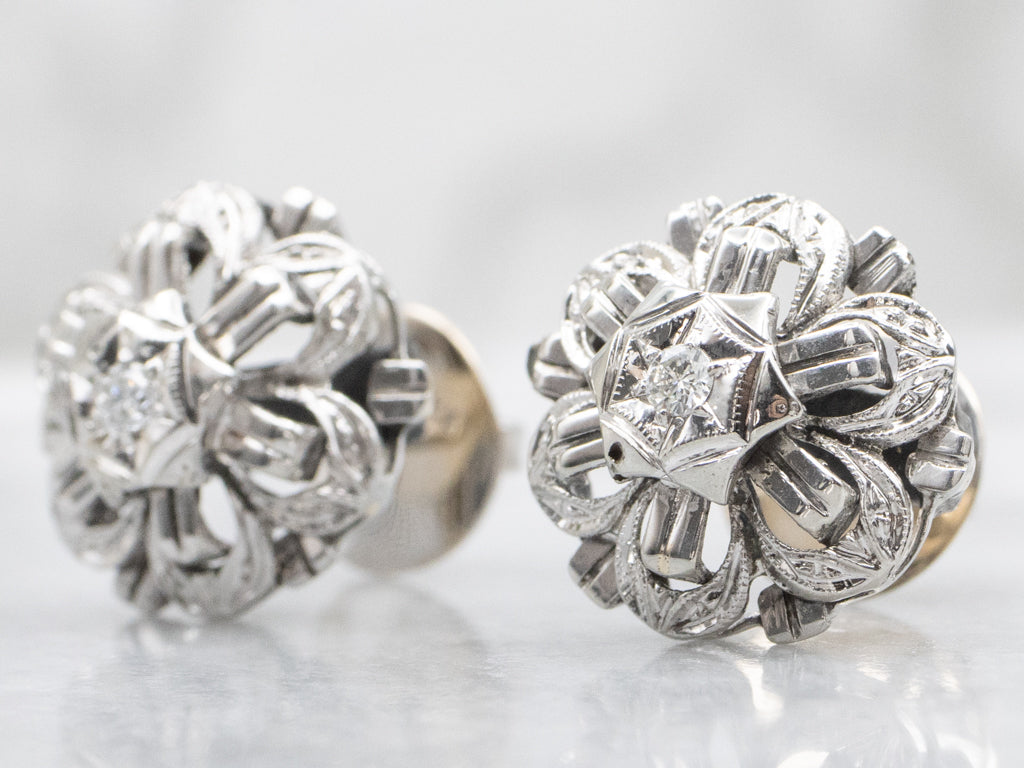 Late Art Deco Era White Gold Diamond Stud Earrings