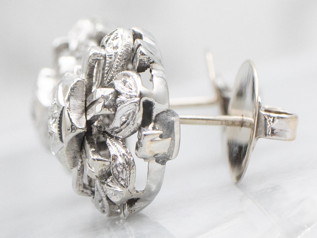 Late Art Deco Era White Gold Diamond Stud Earrings