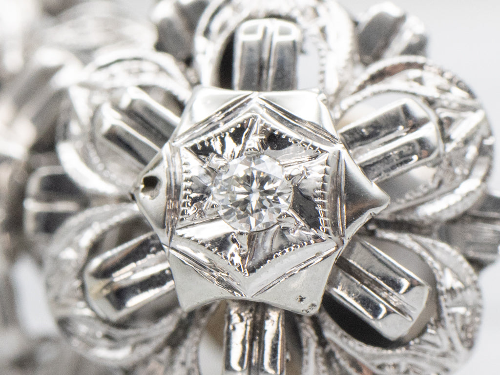 Late Art Deco Era White Gold Diamond Stud Earrings