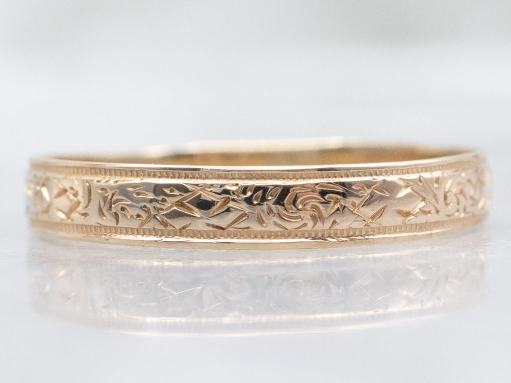 Vintage Gold Patterned Band with Milgrain Edge