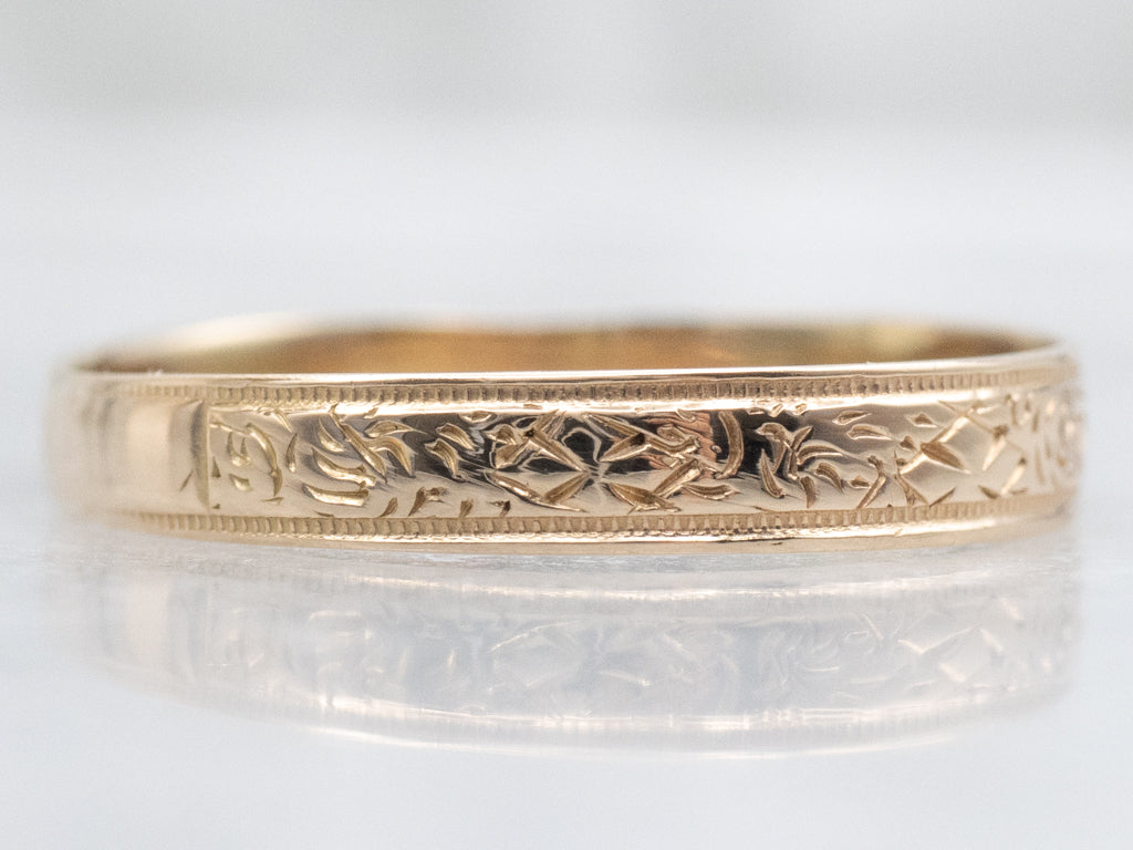 Vintage Gold Patterned Band with Milgrain Edge