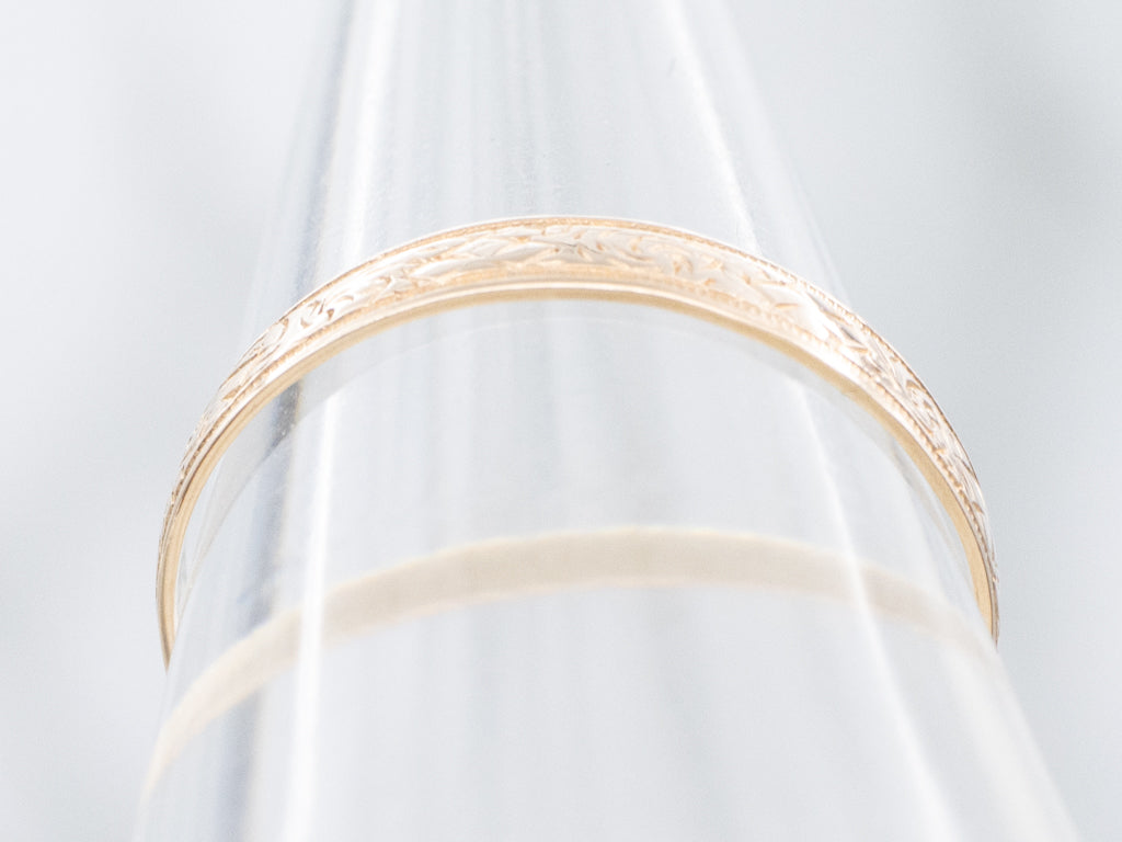 Vintage Gold Patterned Band with Milgrain Edge