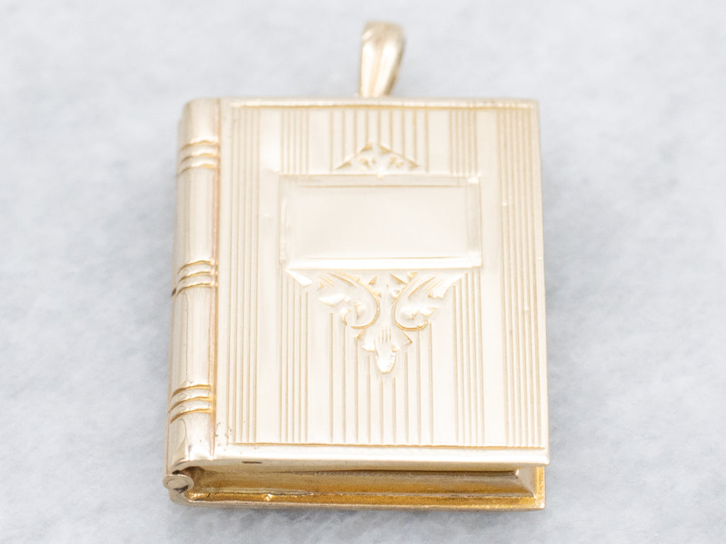 Vintage Yellow Gold Book Charm Locket