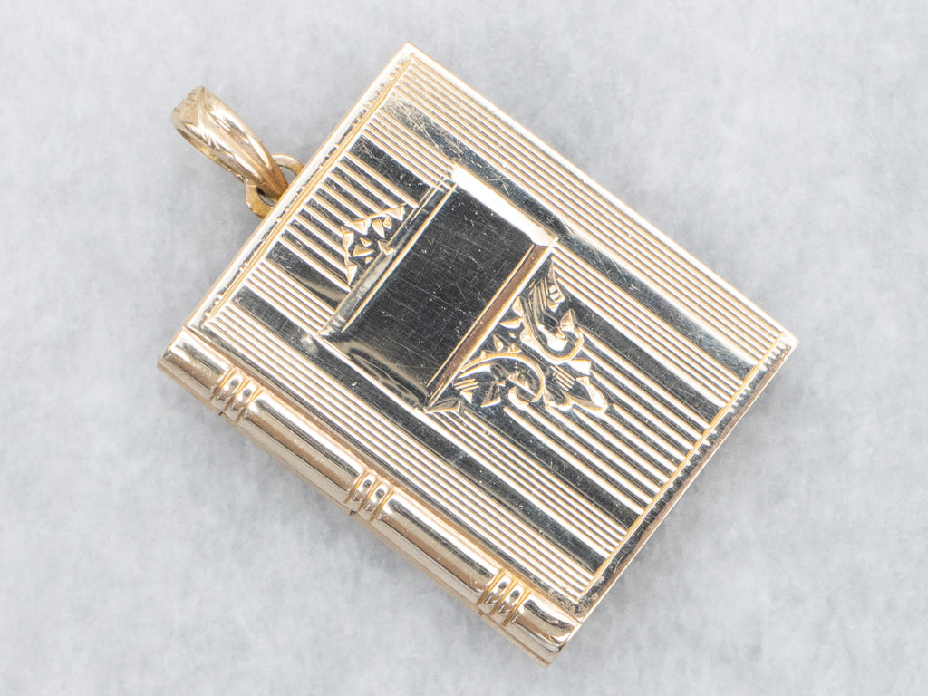 Vintage Yellow Gold Book Charm Locket