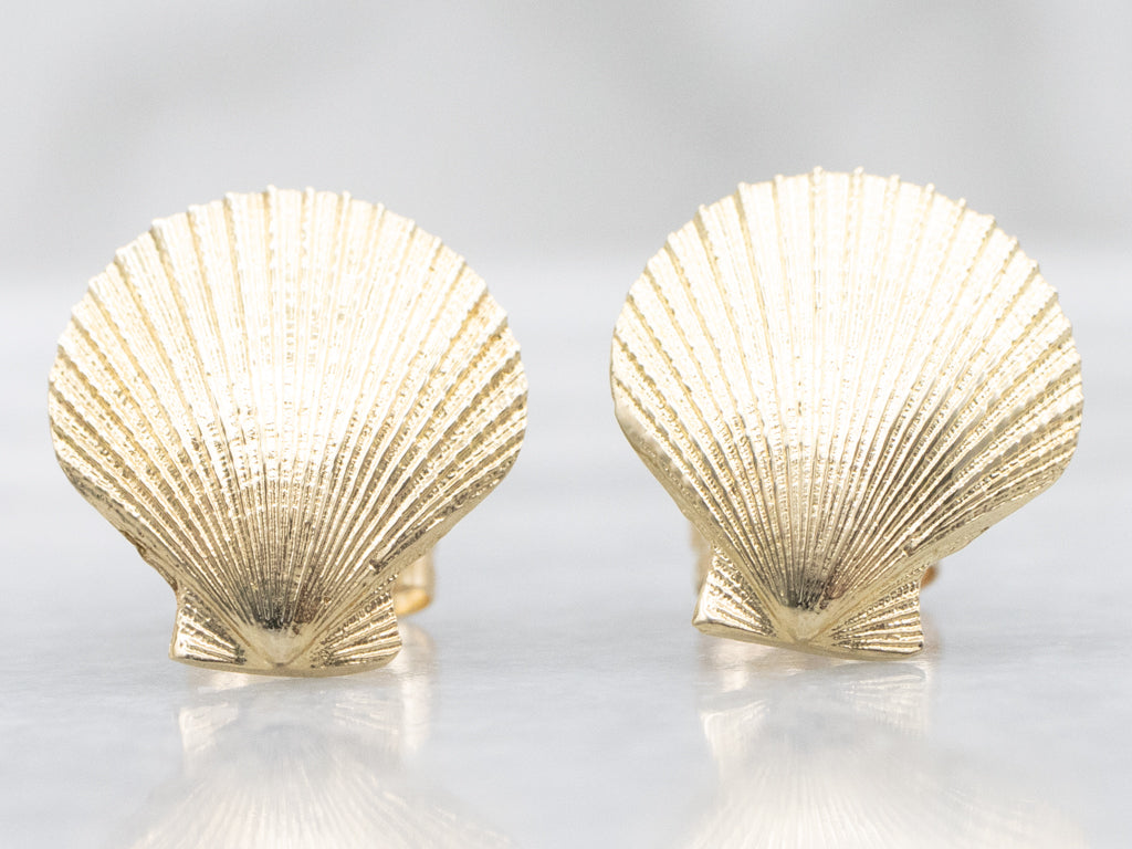 Yellow Gold Scallop Shell Stud Earrings