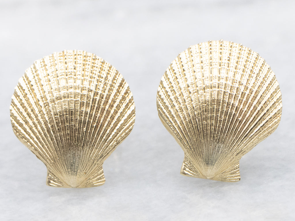 Yellow Gold Scallop Shell Stud Earrings