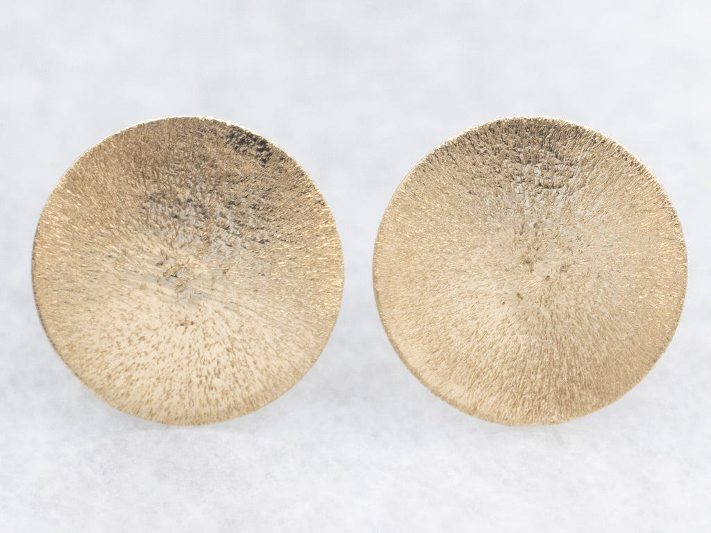 Textured Flat Yellow Gold Stud Earrings