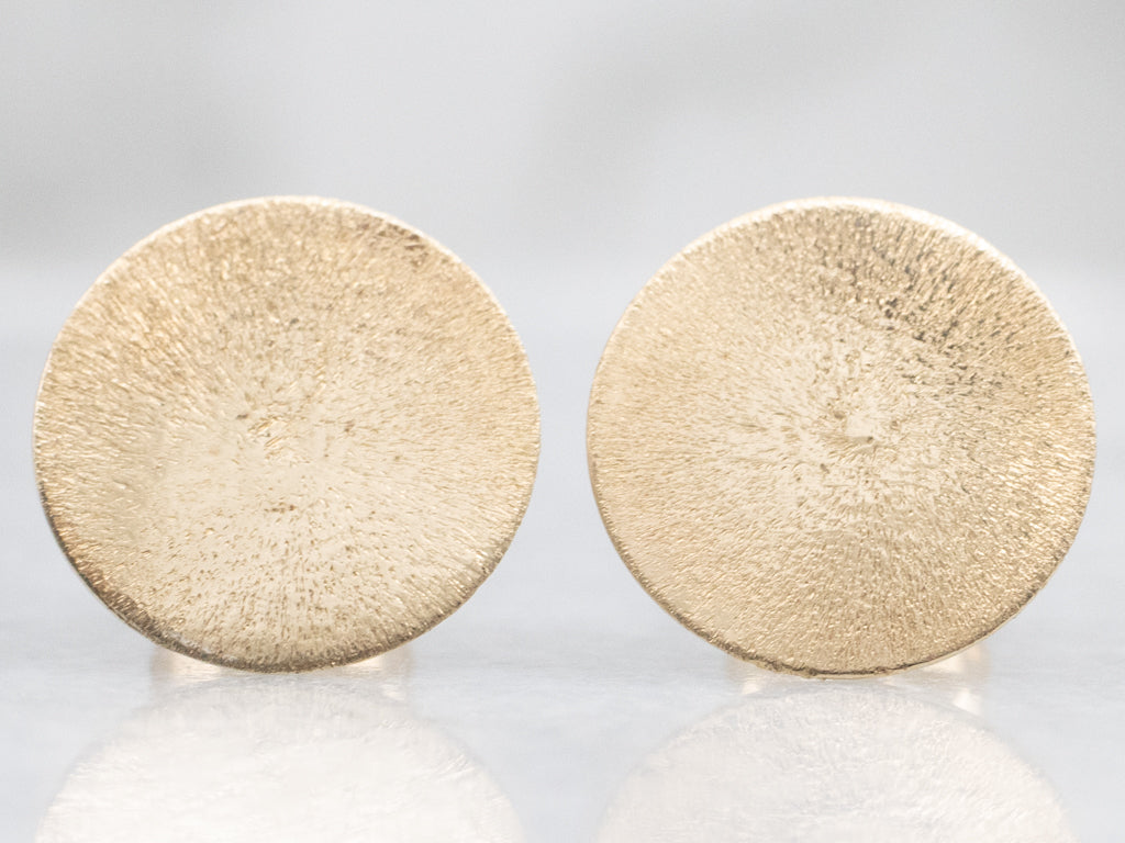 Textured Flat Yellow Gold Stud Earrings