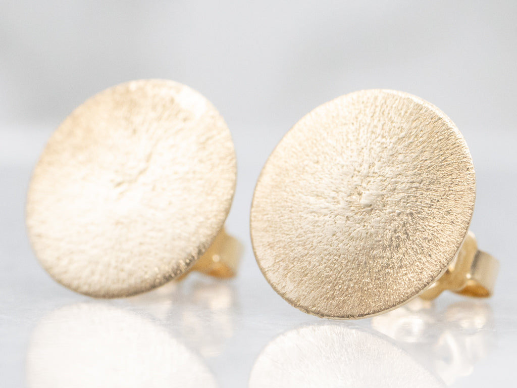Textured Flat Yellow Gold Stud Earrings