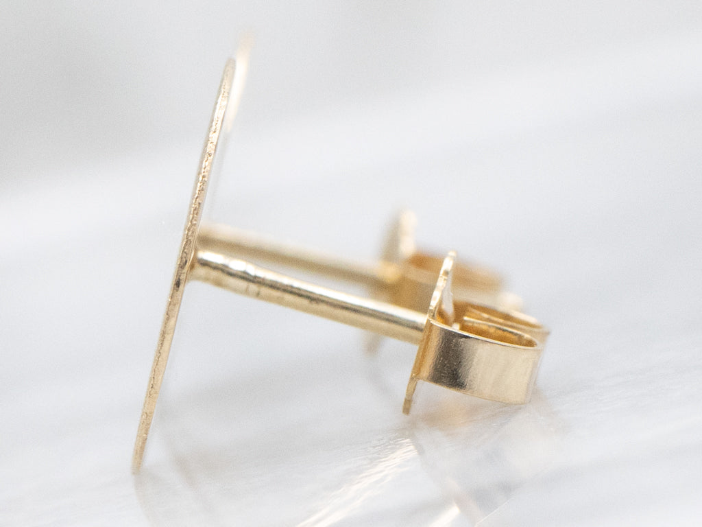Textured Flat Yellow Gold Stud Earrings