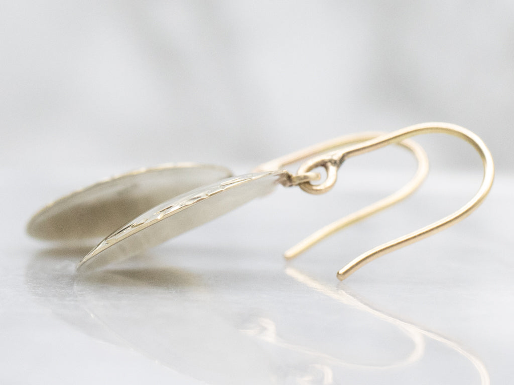 Vintage Gold Cufflink Conversion Drop Earrings with Engraved Border