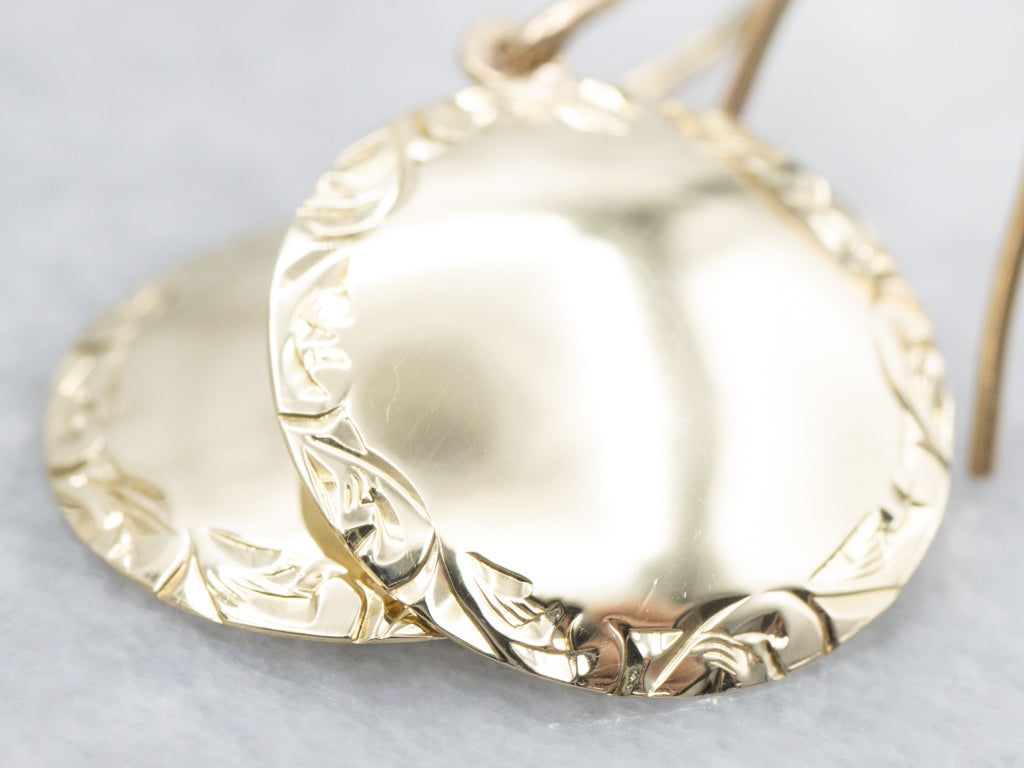 Vintage Gold Cufflink Conversion Drop Earrings with Engraved Border