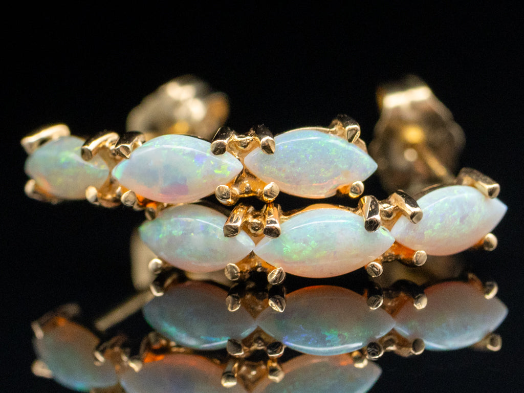 Yellow Gold Marquise-Cut Opal Drop Earrings