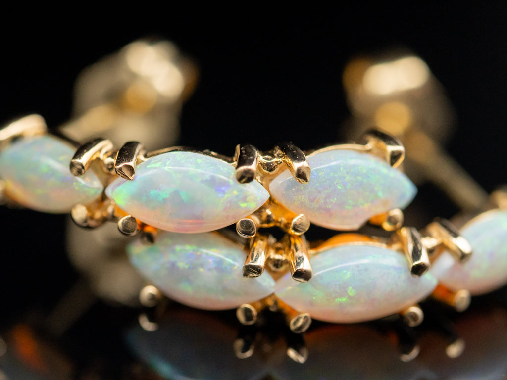 Yellow Gold Marquise-Cut Opal Drop Earrings