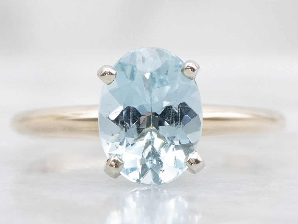 Aquamarine Gemstone Solitaire Ring in Two-Tone Gold Setting