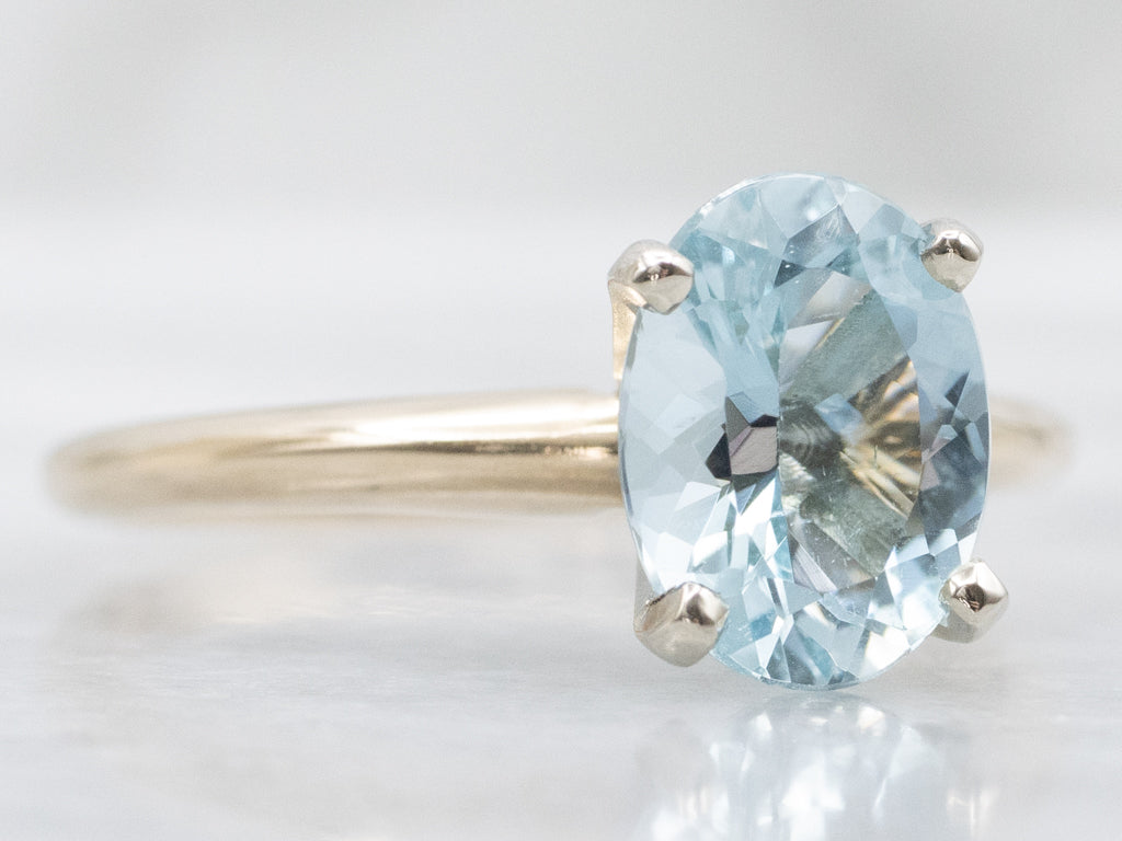 Aquamarine Gemstone Solitaire Ring in Two-Tone Gold Setting