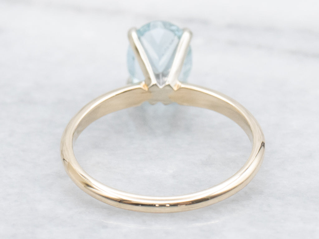 Aquamarine Gemstone Solitaire Ring in Two-Tone Gold Setting
