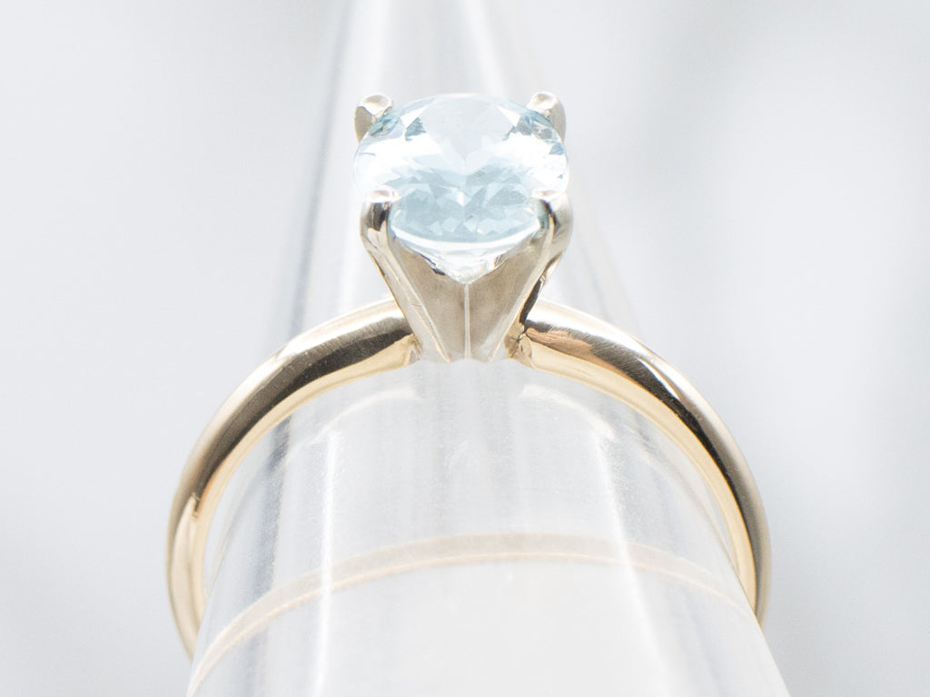 Aquamarine Gemstone Solitaire Ring in Two-Tone Gold Setting