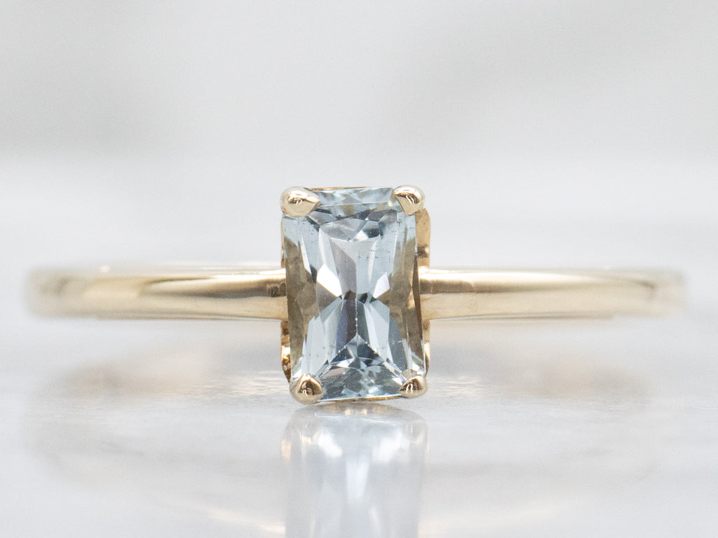 Simple Gold Aquamarine Solitaire Ring