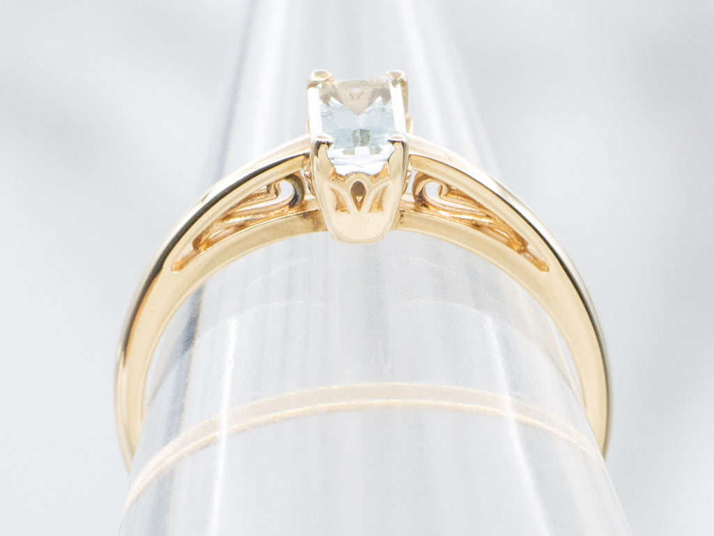 Simple Gold Aquamarine Solitaire Ring