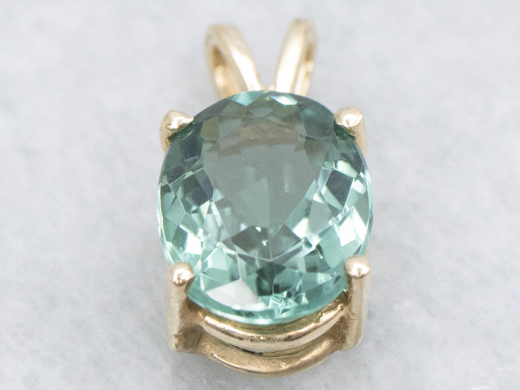 Mint Tourmaline and Gold Pendant with Split Bail