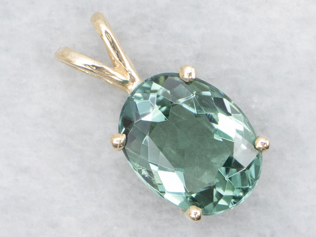 Mint Tourmaline and Gold Pendant with Split Bail