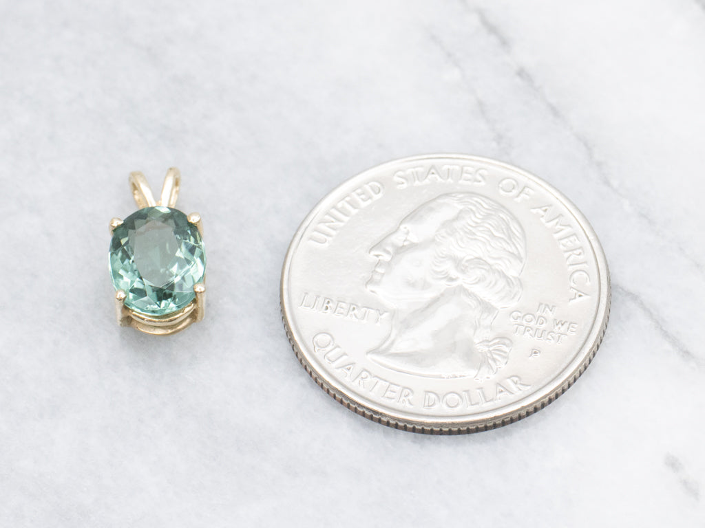 Mint Tourmaline and Gold Pendant with Split Bail