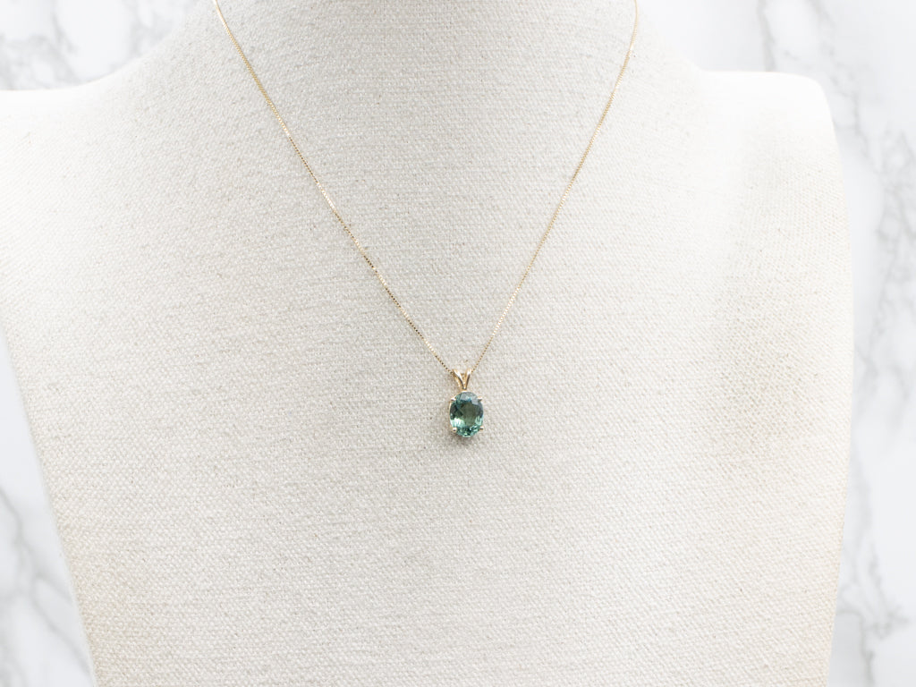 Mint Tourmaline and Gold Pendant with Split Bail