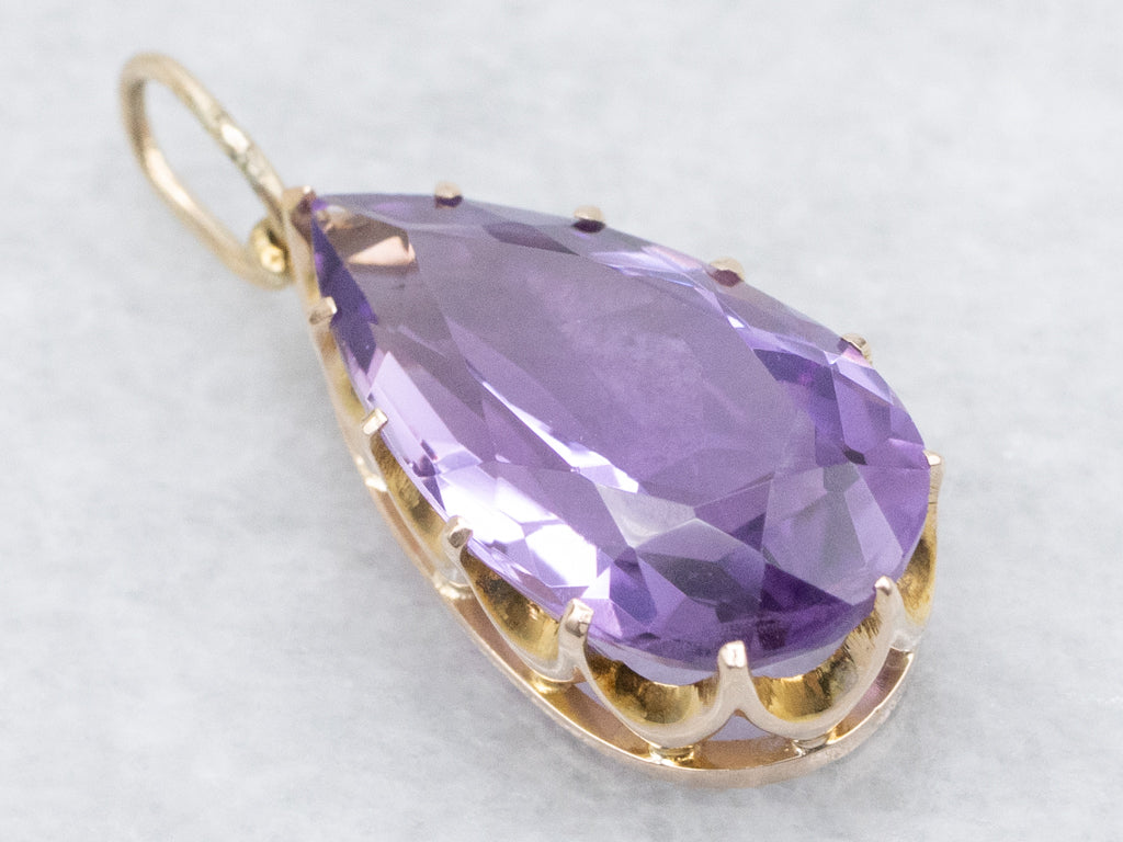 Amethyst Yellow Gold Teardrop Pendant