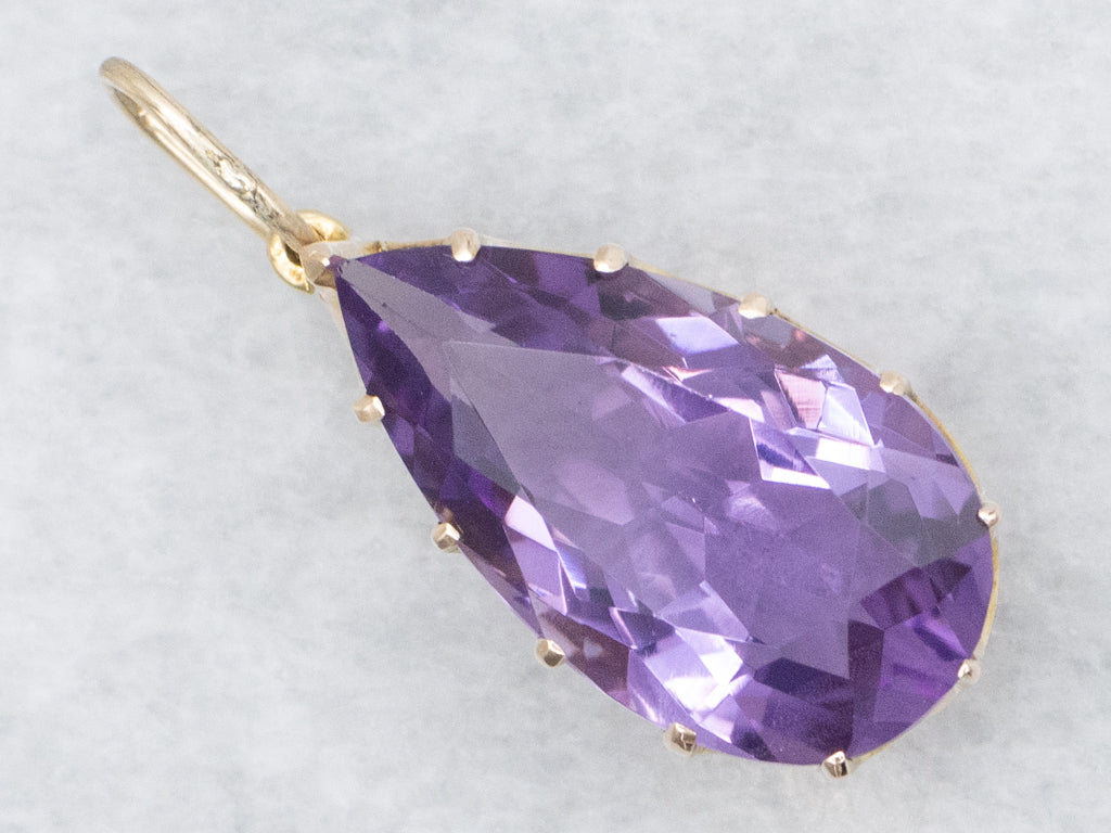 Amethyst Yellow Gold Teardrop Pendant