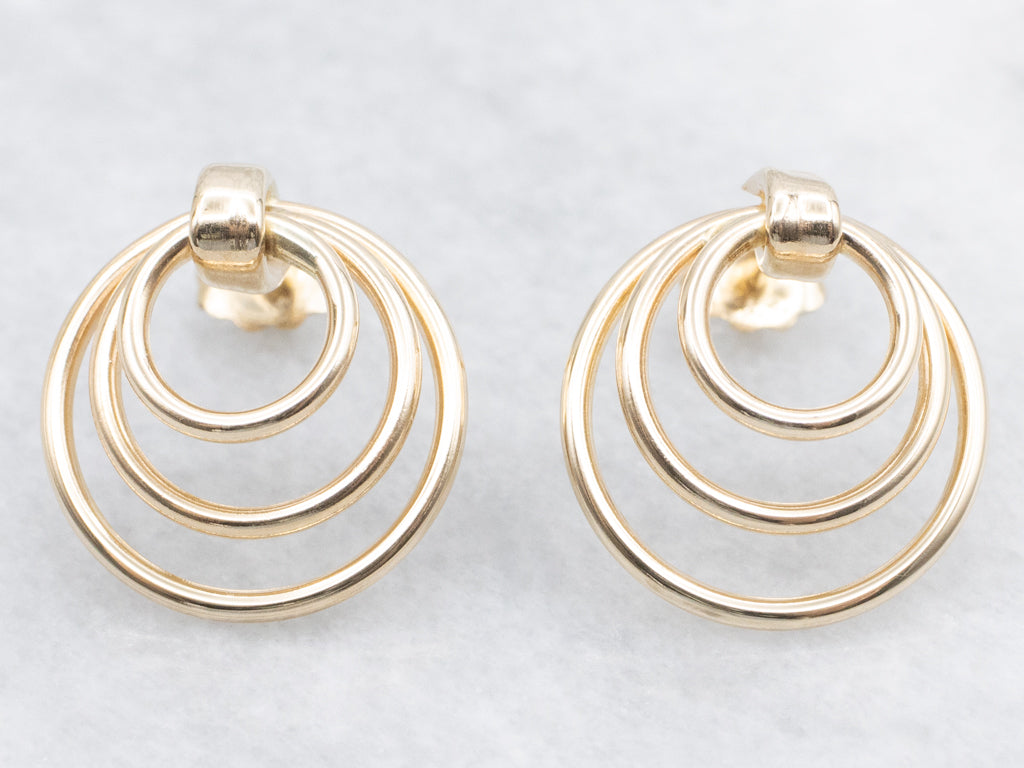 Triple-Hoop Yellow Gold Drop Earrings