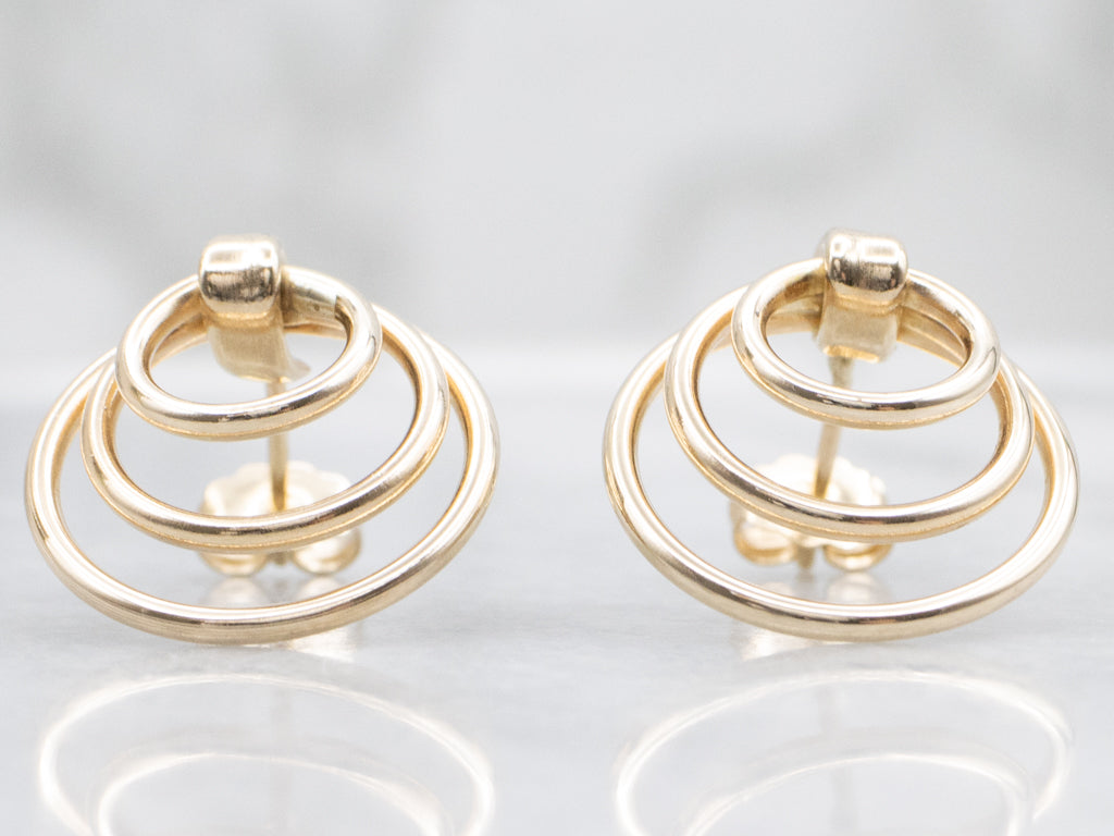 Triple-Hoop Yellow Gold Drop Earrings