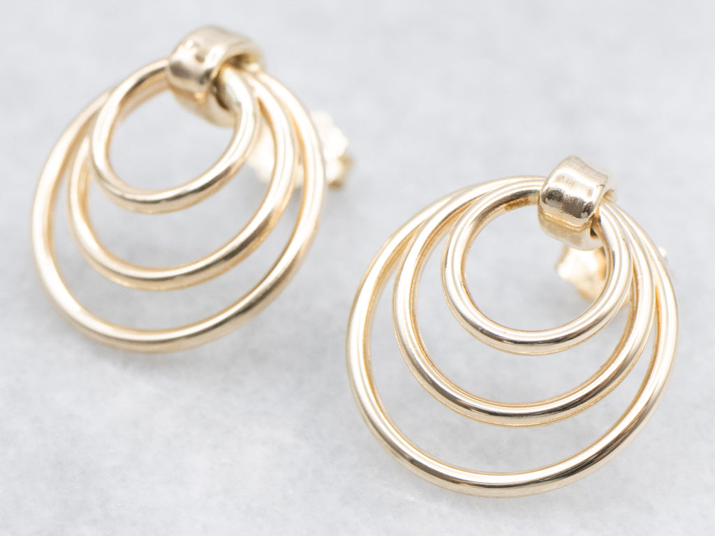 Triple-Hoop Yellow Gold Drop Earrings