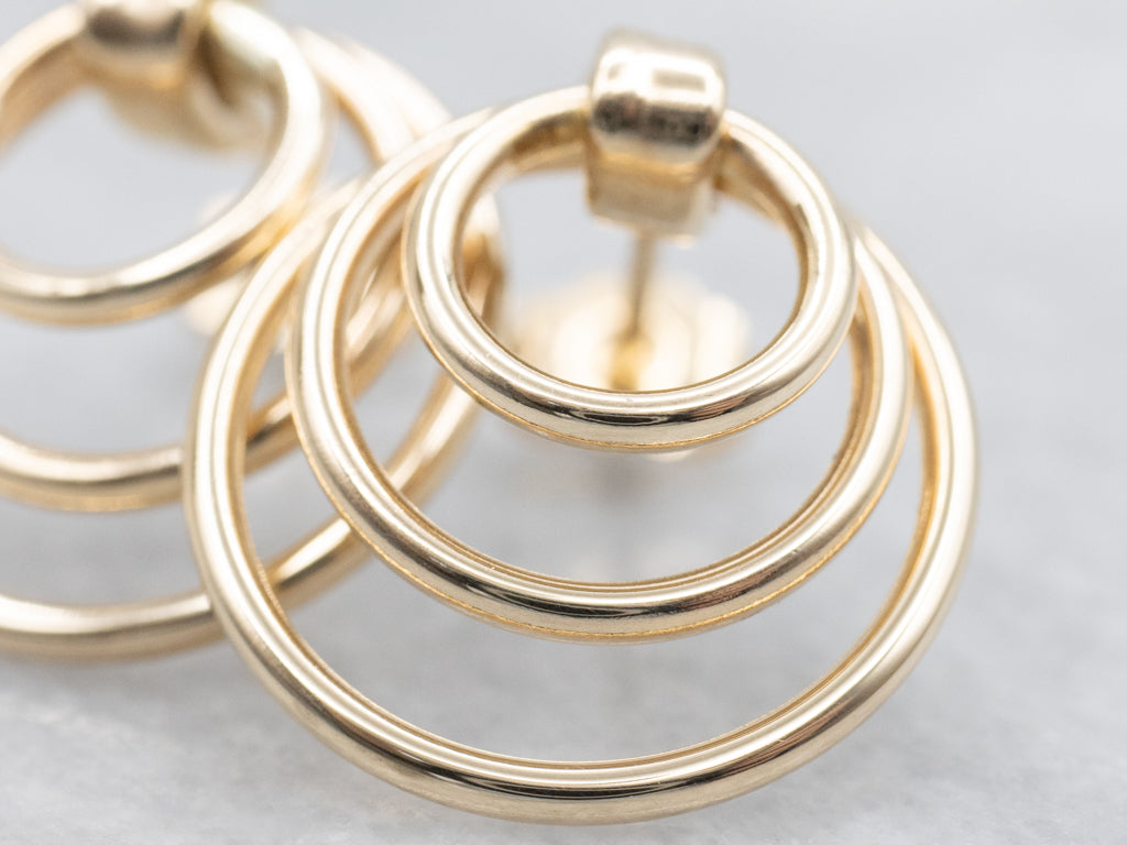 Triple-Hoop Yellow Gold Drop Earrings