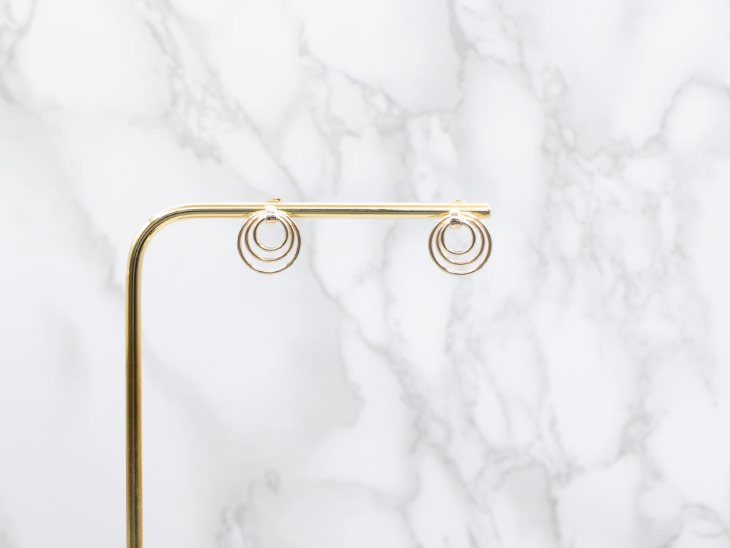 Triple-Hoop Yellow Gold Drop Earrings