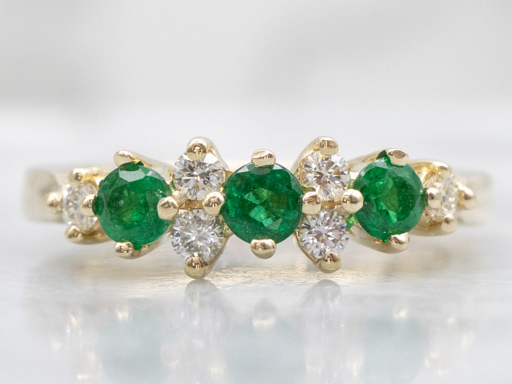 Yellow Gold Emerald and Diamond Band