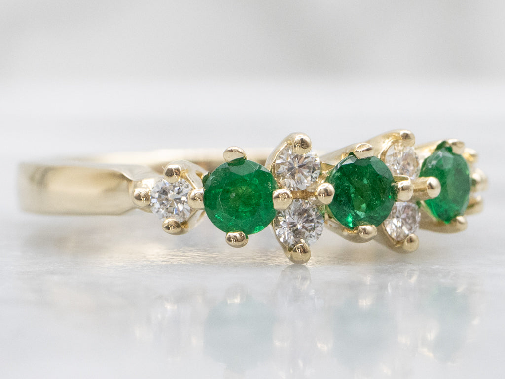 Yellow Gold Emerald and Diamond Band